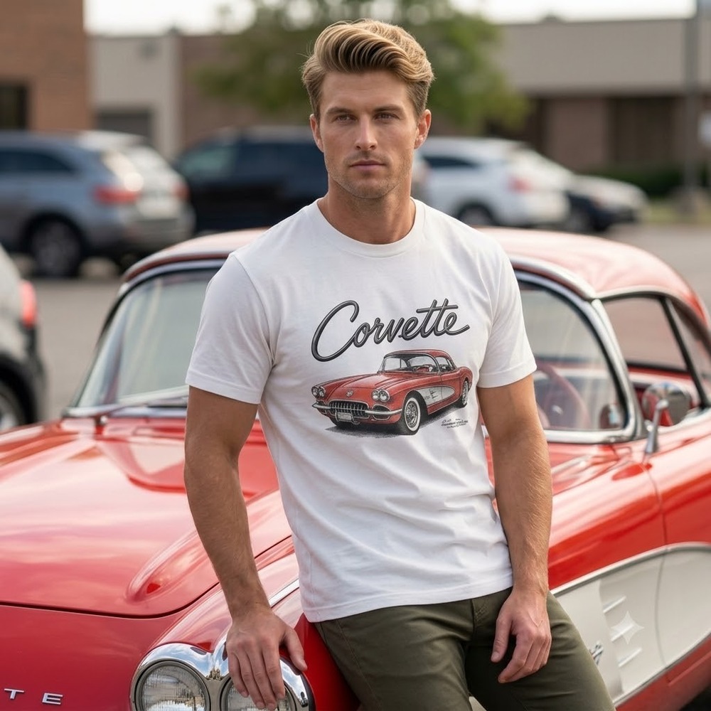 Chemistry Brand Corvette Graphic Tee Men's T-shirt Size Medium Chevy Classic Vet